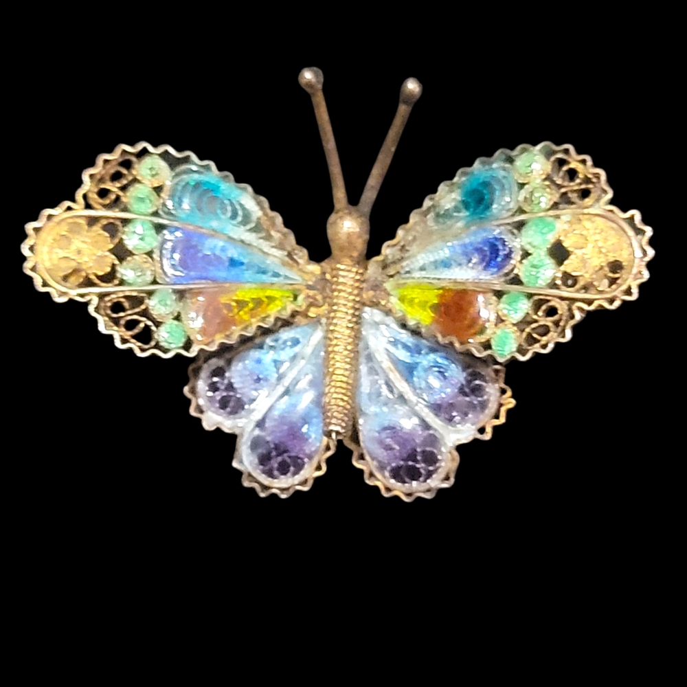 Pilque A Jour Enamel Butterfly Brooch